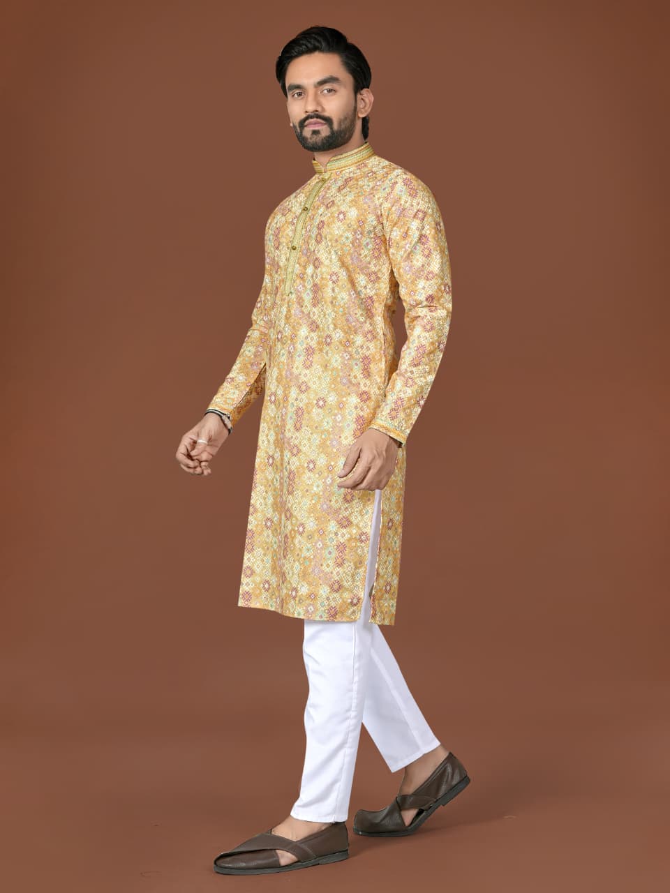 Anaita Yellow Lucknowi Silk Straight Kurta | Grocsy
