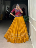 Lorenvalley Pure Cotton Mustard Plain With Gota Patti Touch Up Lehenga Choli | Grocsy