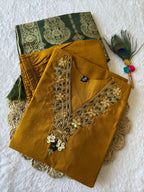 Lorenvalley Fashion Mustard Roman Silk Hand Work Kurta Pant with Dupatta | Grocsy