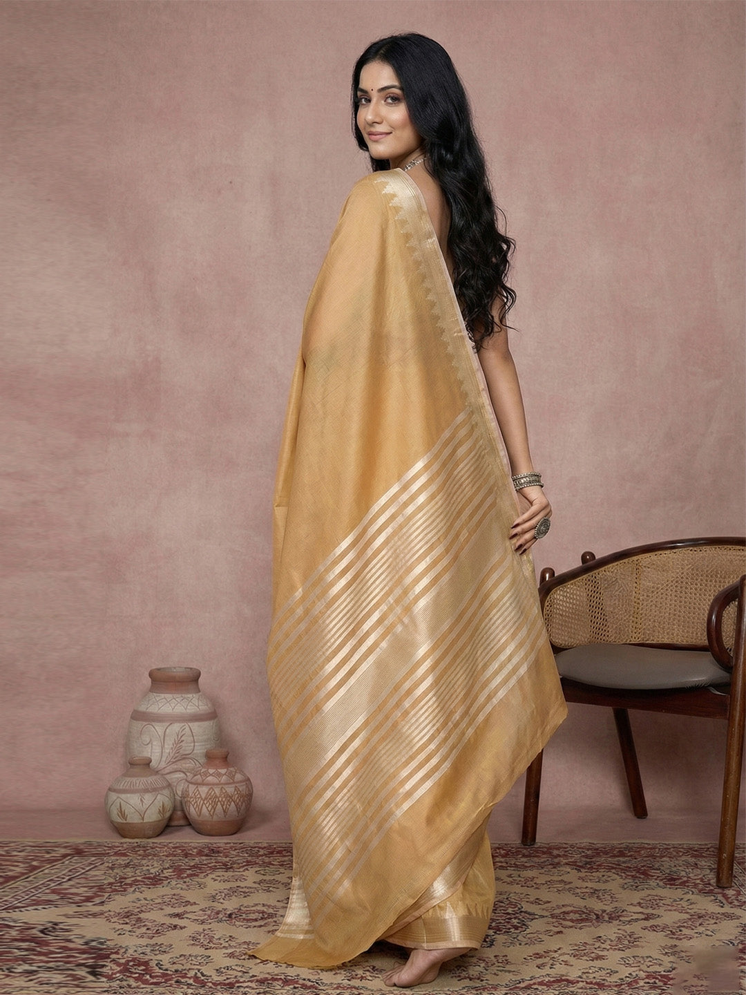 Anaita Mustard Cotton Saree With Blouse | Grocsy