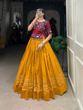 Lorenvalley Pure Cotton Mustard Plain With Gota Patti Touch Up Lehenga Choli | Grocsy