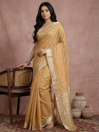 Anaita Mustard Cotton Saree With Blouse | Grocsy