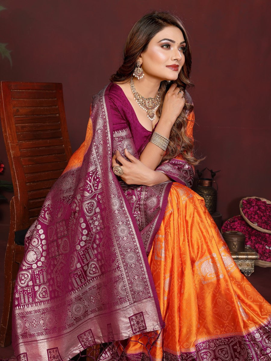 Anaita Mustard Zari Butta Work Satin Silk Saree With Blouse | Grocsy