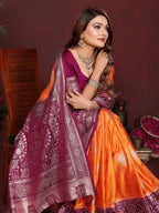 Anaita Mustard Zari Butta Work Satin Silk Saree With Blouse | Grocsy