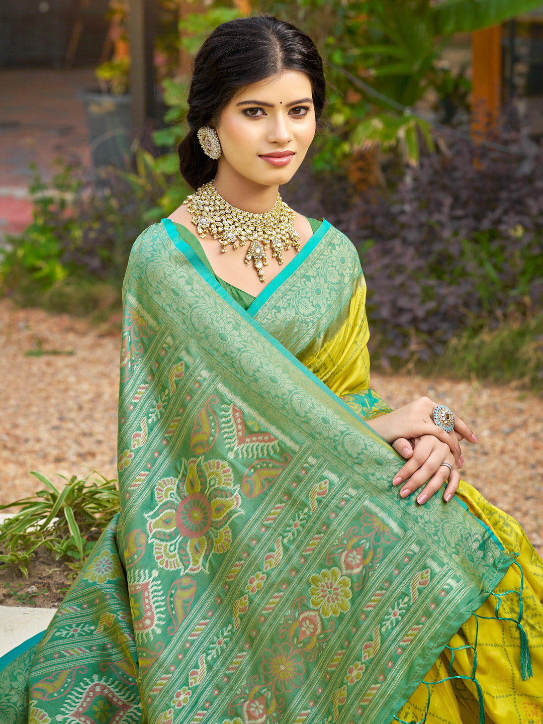 Anaita Mustard Soft Silk Saree With Floral Printed Work With Blouse | Grocsy