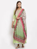 Myshka Women's Green Royan Printed 3/4 Sleeve Round Neck Casual Anarkali Kurta Dupatta Set | Grocsy