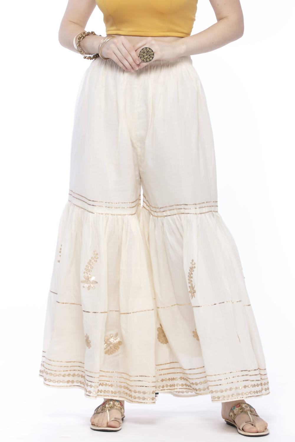 Mominos Fashion Cotton Off White Beautiful Gotta Work Sharara | Grocsy