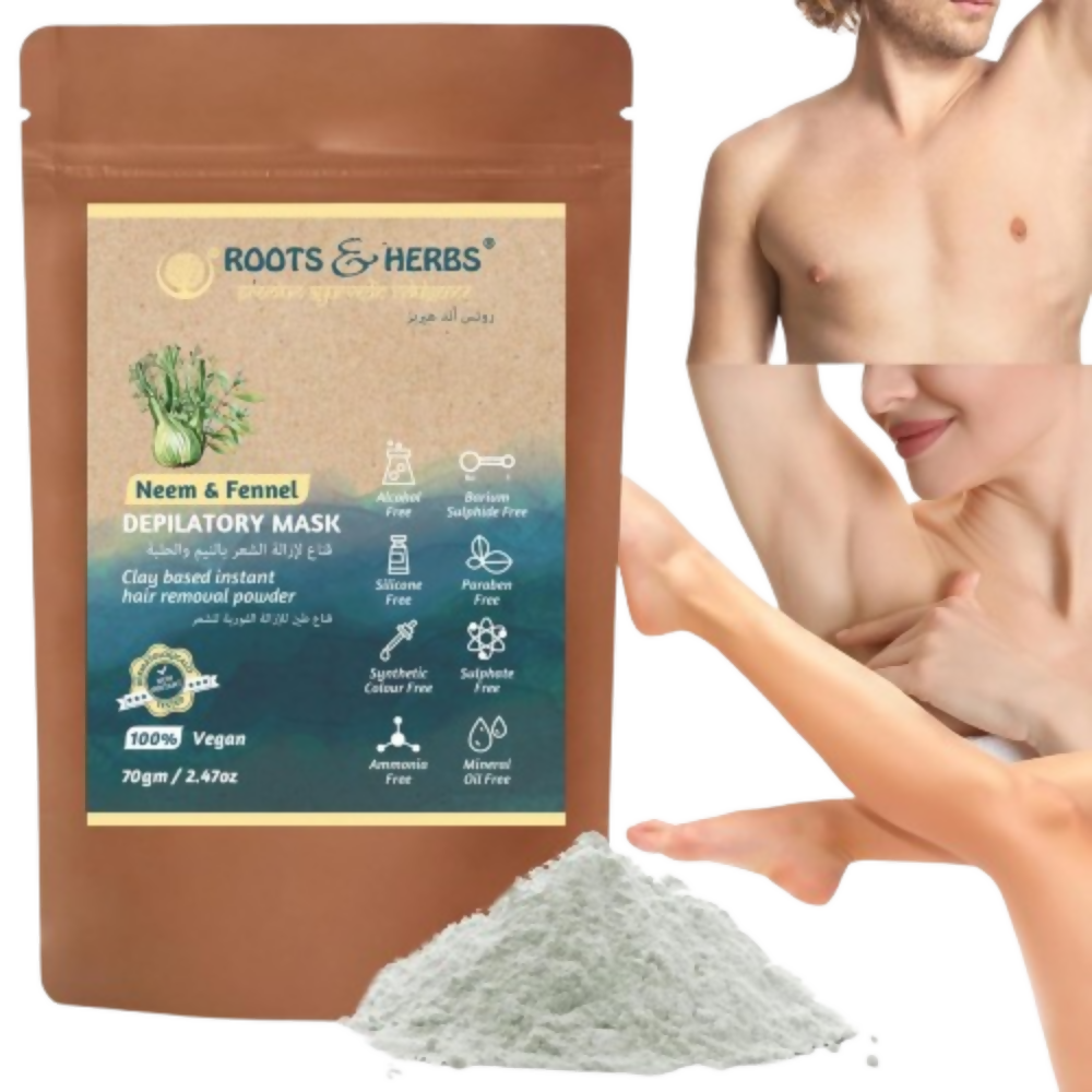 Roots and Herbs Neem and Fennel Depilatory Ubtan for Hair Removal | Grocsy