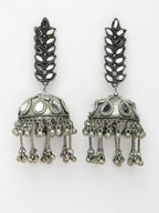 NVR Women's Silver Plated Mirror Work Oxidised Contemporary Jhumka Earrings | Grocsy