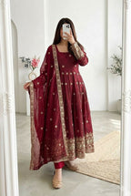 Teeya Creation New Latest Trendy Elegant Maroon Festive Anarkali Suit for Women | Grocsy