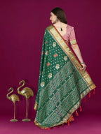 Lorenvalley Fashion Green Patola Silk Woven Design Zari Meenakari Weaving Saree | Grocsy