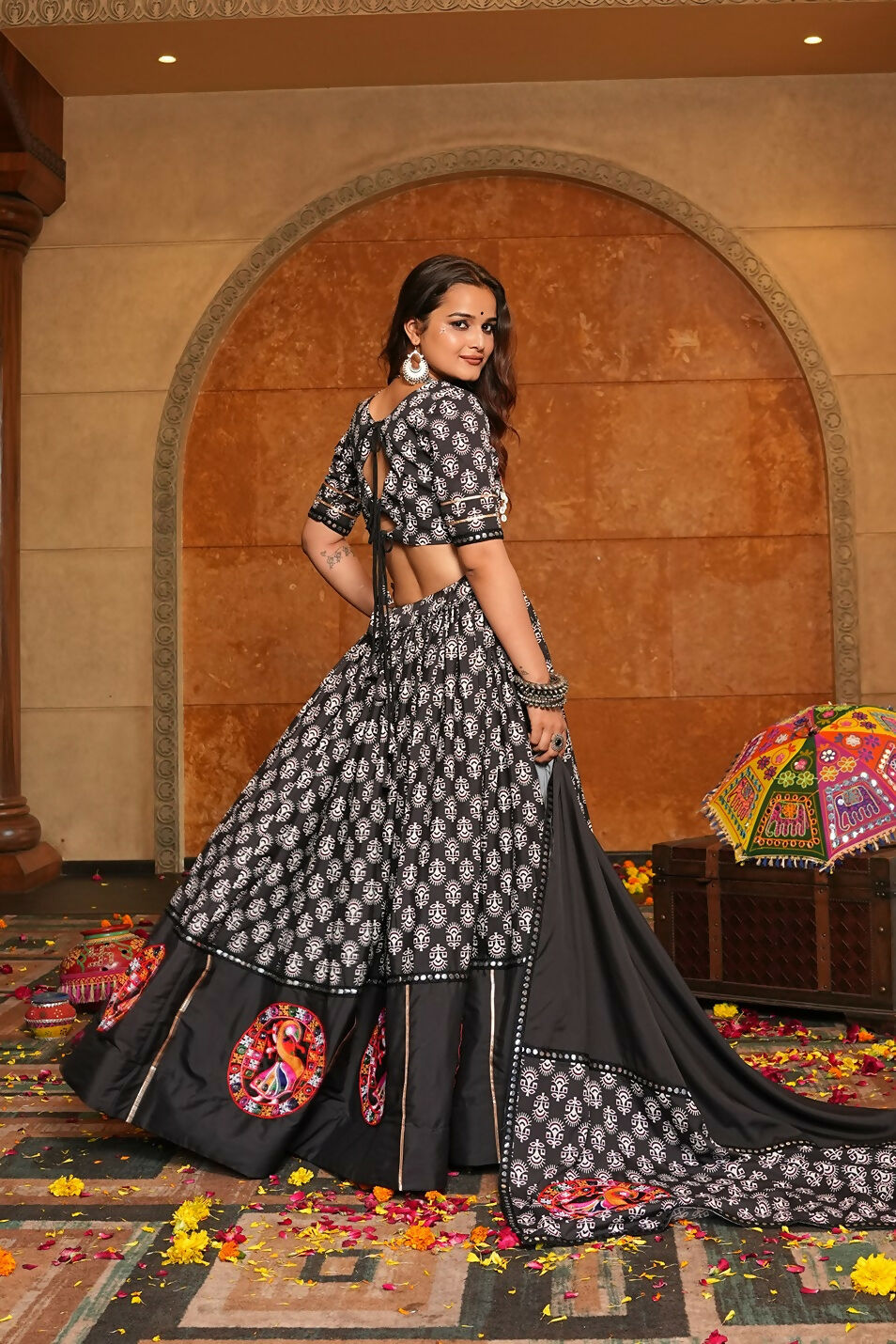 AI Fashion Black Crepe Designer Navratri Wear Lehenga Choli Collection | Grocsy