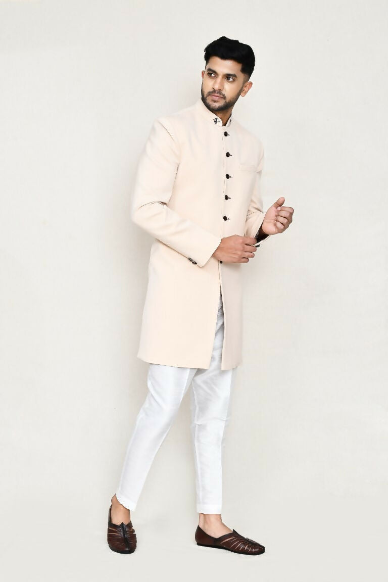 Joban Fashion Cream Colored Terry Rayon Fabric Indo Western With Straight Fit Pant | Grocsy