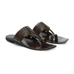 Stepsoft Men'S Square-Toe Kolhapuri | Handcrafted Brown Leather Ethnic Slippers | Grocsy