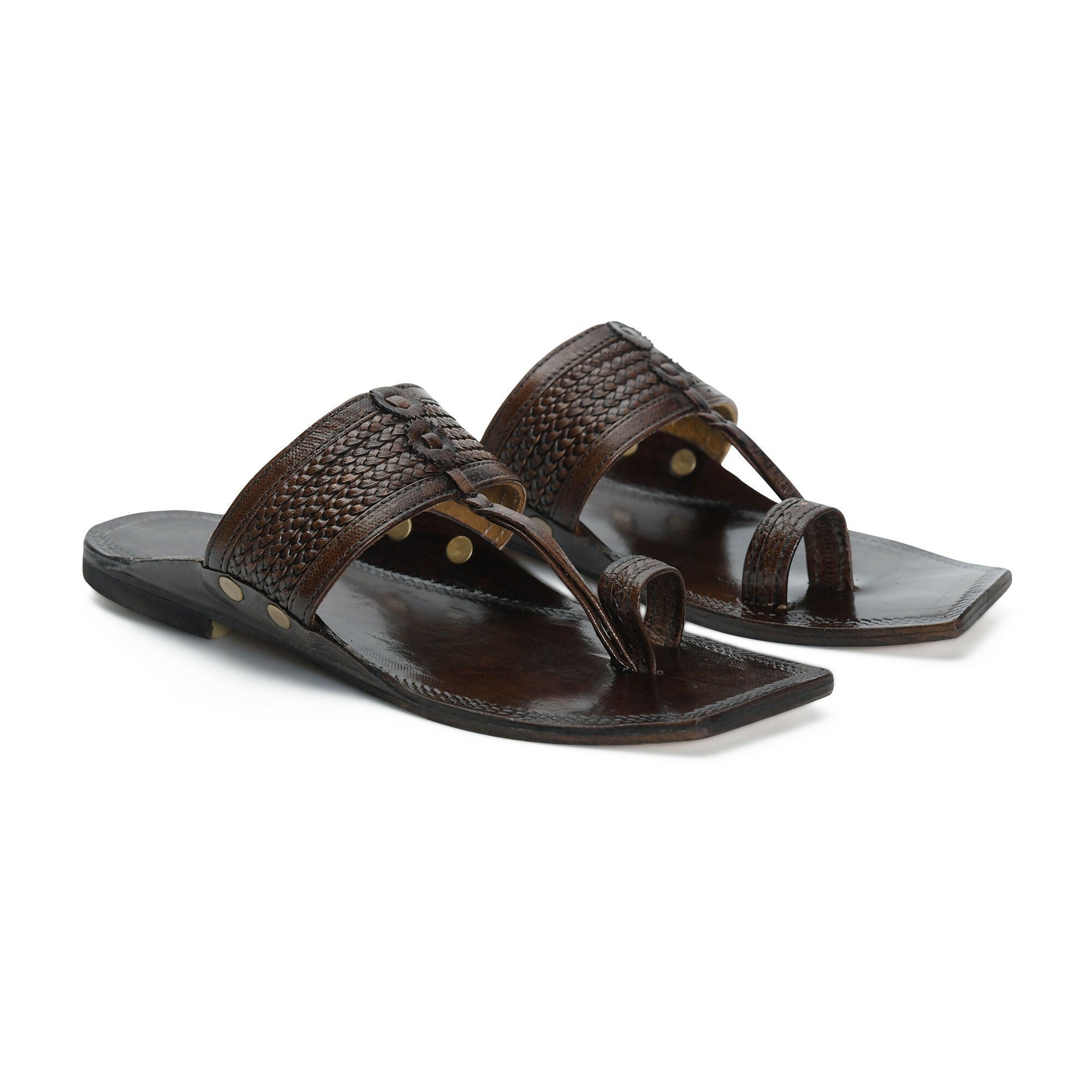 Stepsoft Men'S Square-Toe Kolhapuri | Handcrafted Brown Leather Ethnic Slippers | Grocsy