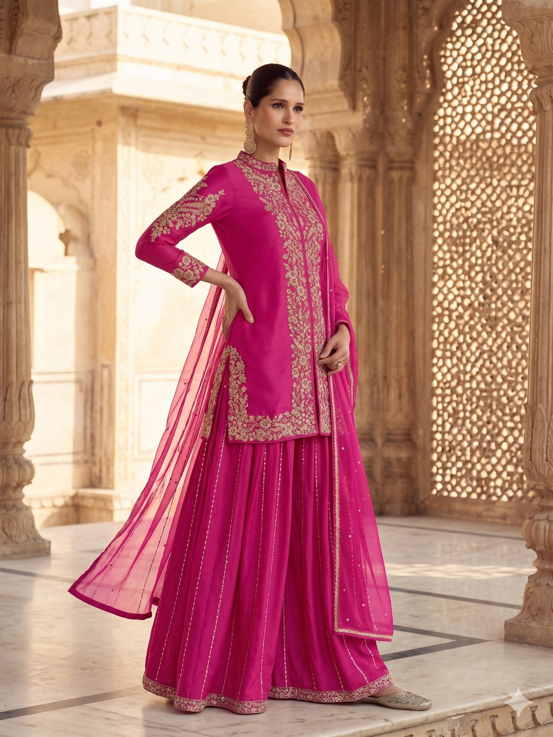 Teeya Creation Womens New Trendy Silk With Heavy Embroiedery With Sequence Work Pink Kurta Set | Grocsy