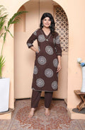 Miravan Womens Brown Animal Printed Kurta With Palazzo | Grocsy