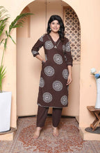 Miravan Womens Brown Animal Printed Kurta With Palazzo | Grocsy
