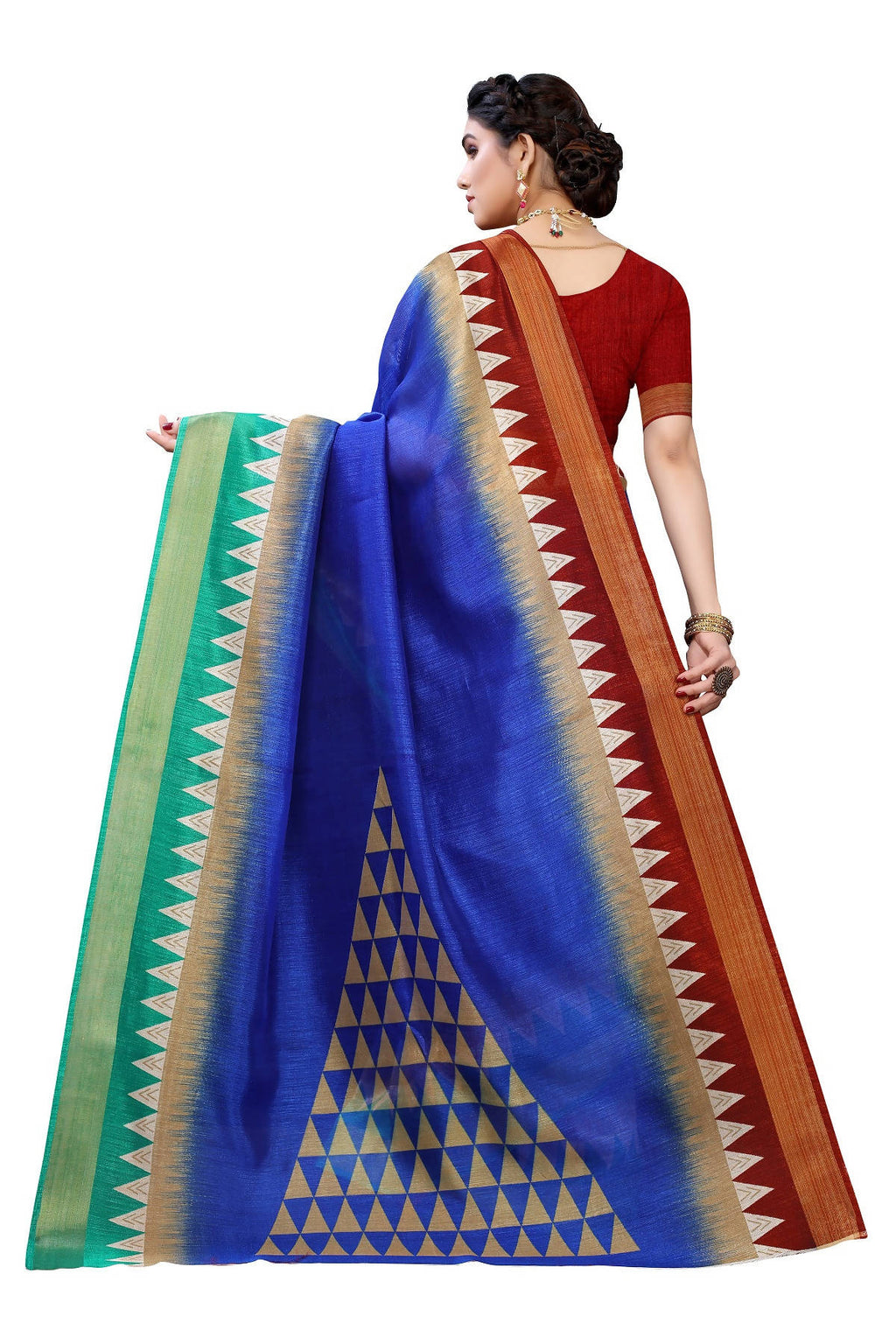 Vamika Blue & Brown Linen Jari Border Saree (GUNJAN BLUE) | Grocsy