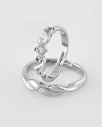 VOJ Stainless Steel Cubic Zirconia Silver Plated Adjustable Ring Set for Couple | Grocsy