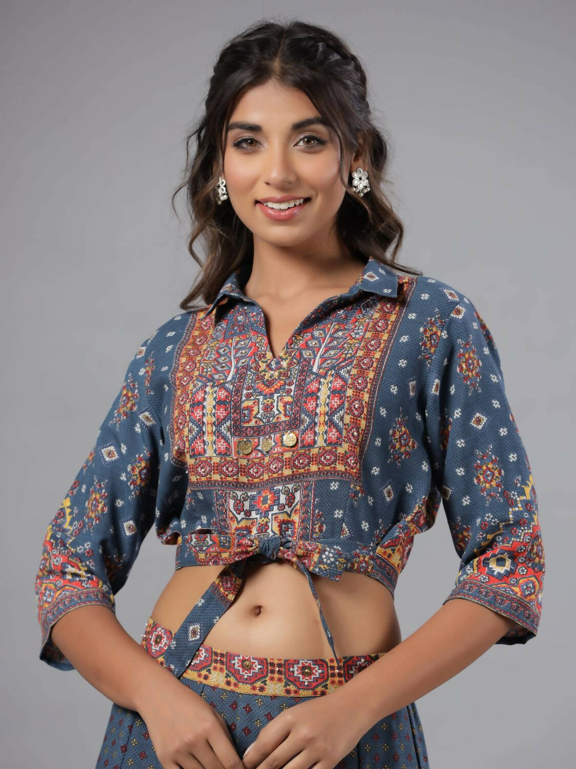 Juniper Women Navy Blue Rayon Printed Clothing Set | Grocsy