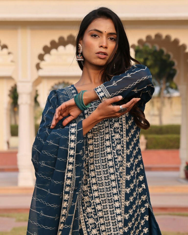 Jyoti Fashion Women's Morpeach Georgette Embroidered Designer Kurta Set | Grocsy