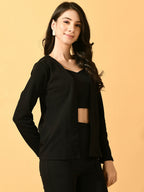 Myshka Women's Black Solid Solid Jacket | Grocsy