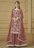 Rust Brown Embroidered Georgette Gharara Style Suit - Emponline | Grocsy