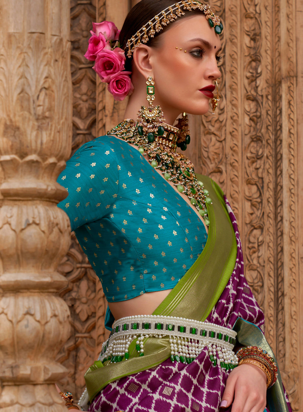 Purple Silk Geometric Printed Saree With Unstitched Blouse Piece - Aanchal | Grocsy