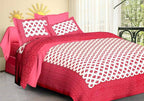 Vamika Printed Cotton White & Pink Bedsheet With Pillow Covers (LEOC_BRFI_P) | Grocsy