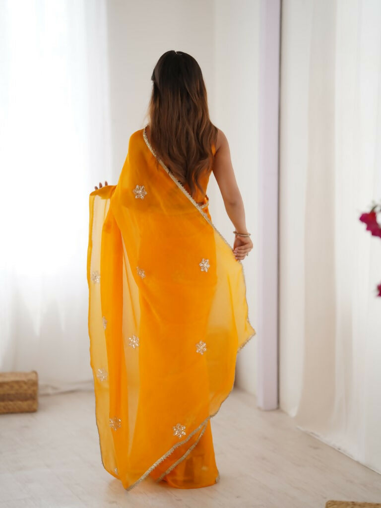 Yellow Fendy Designer Beads Moti,Val Sequence Work Saree - Siara | Grocsy