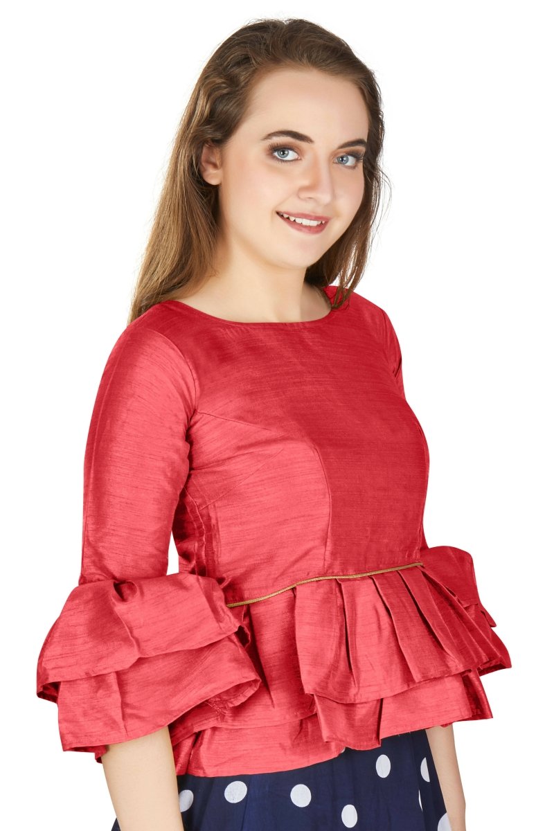 Aastha Fashion Women's Gajri Art Silk Bell Sleeves attire with Poly Cotton Lining Blouse | Grocsy