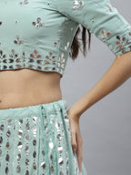 Pista Green Georgette Paper Mirror Embroidery Work Lehenga Choli with Dupatta - Jivika | Grocsy