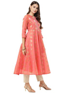 Ahalyaa Women Peach Chanderi Jacquard Woven Dress | Grocsy