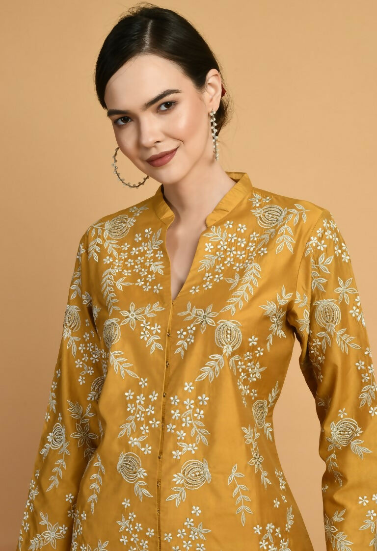 Joban Fashion Mustard Chanderi Kurta Set | Grocsy