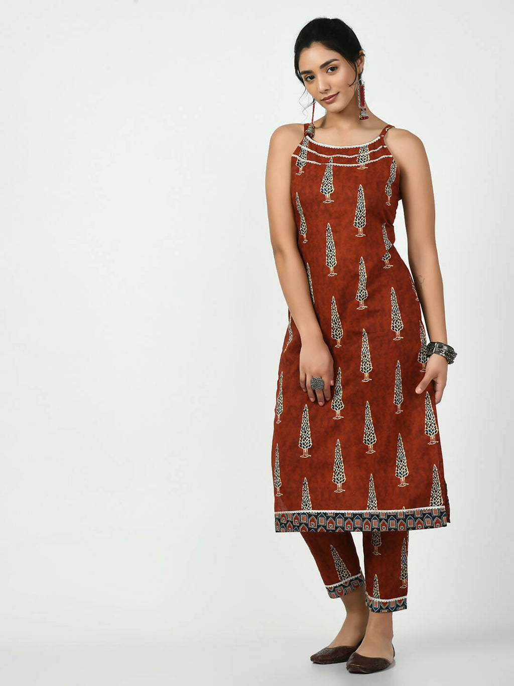 Myshka Women's Rust Straight Printed Kurta | Grocsy