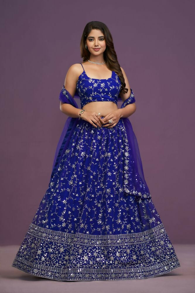 Royalblue Georgette Zari,Sequence Embroidery Work Lehenga Choli - Jihu Culture | Grocsy