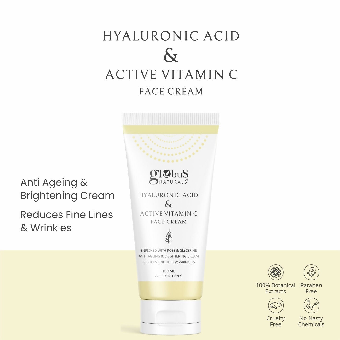 Globus Naturals Hyaluronic Acid & Vitamin C Anti Ageing Face Cream | Grocsy