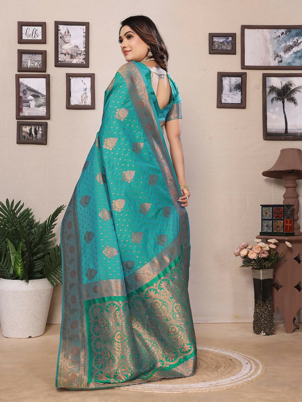 Joban Fashion Banarasi Light Green Woven Soft Silk Saree | Grocsy