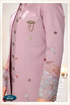 Joban Fashion Men's Pink Straight Silk Thread And Sequence Embroidery All Over 3 Pc Kurta Set | Grocsy