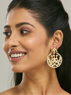 Nuyug 22K Gold-Plated Elegant Kundan Stone Studded & Pearl Beaded Chandbalis | Grocsy
