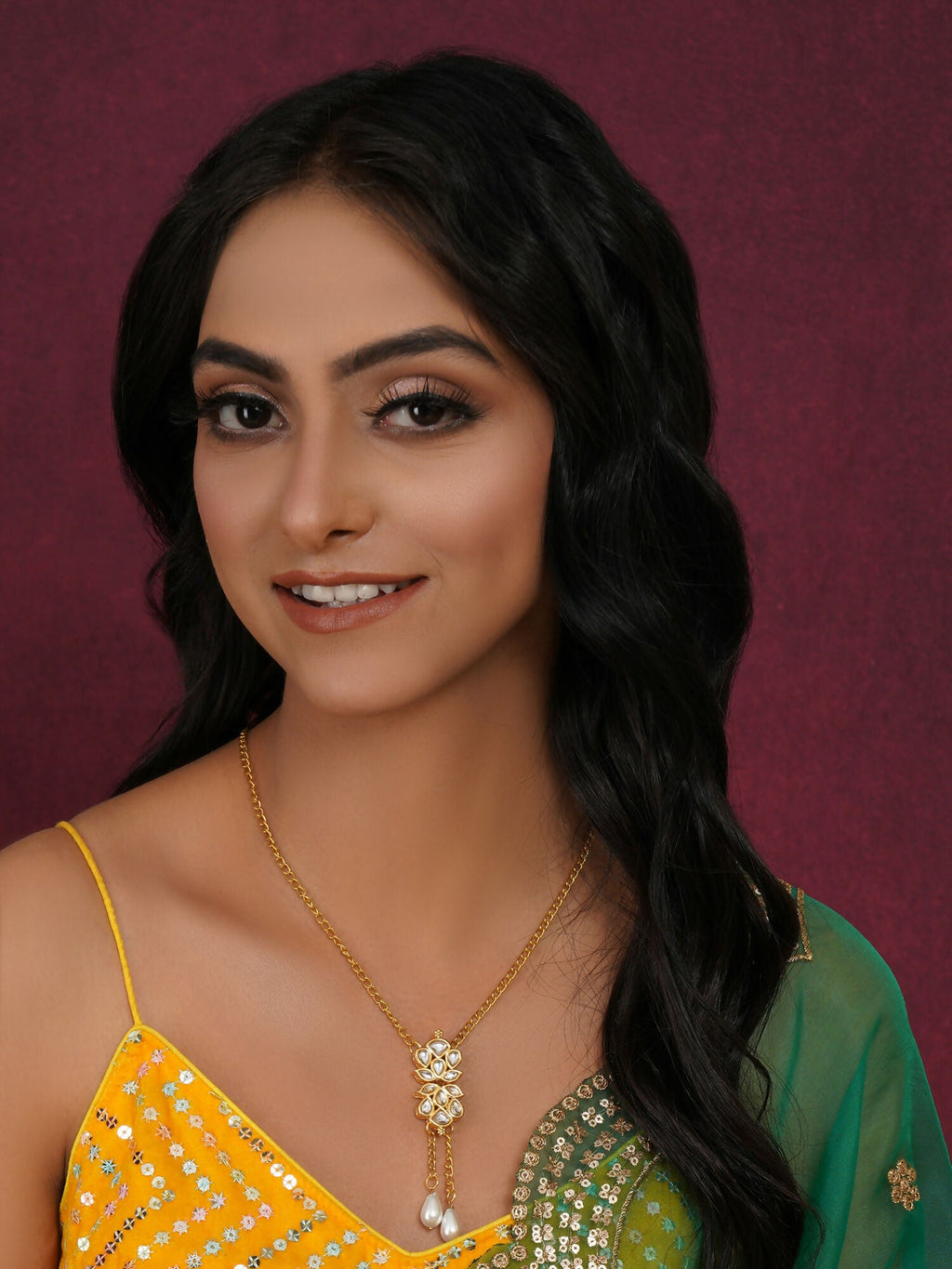 Long Kundan Neckpiece (Gold) - Ruby Raang | Grocsy