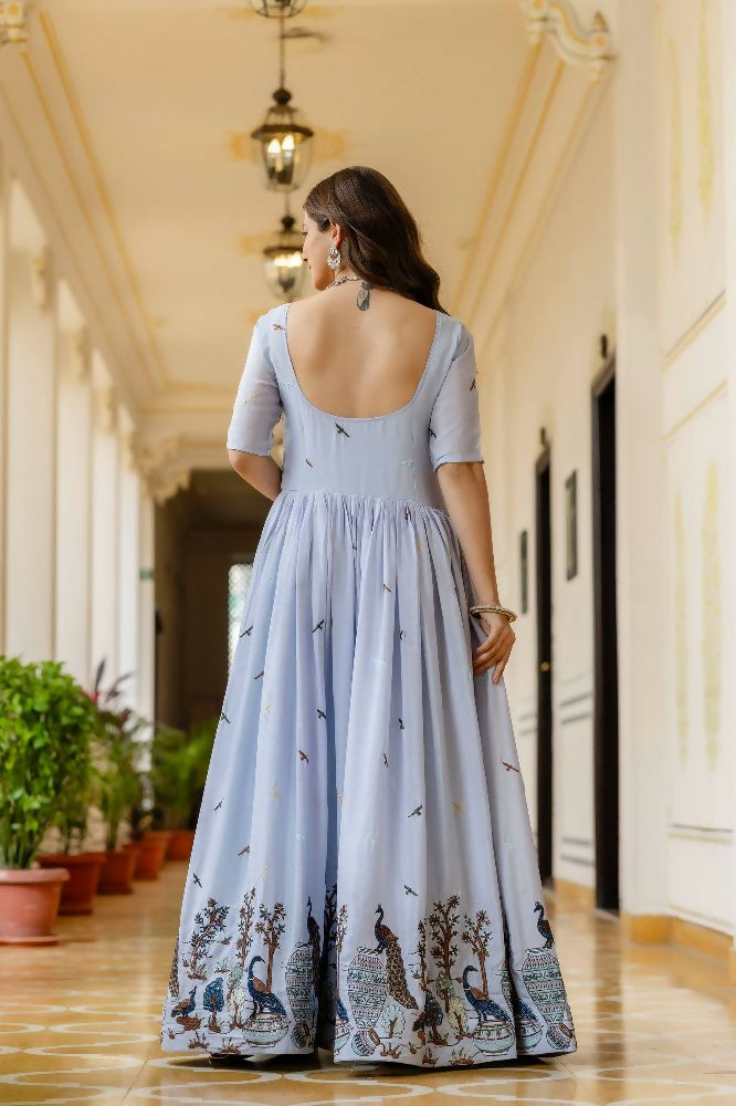 Teeya Creation Lavender Chinnon Heavy Work Long Wedding Gown | Grocsy