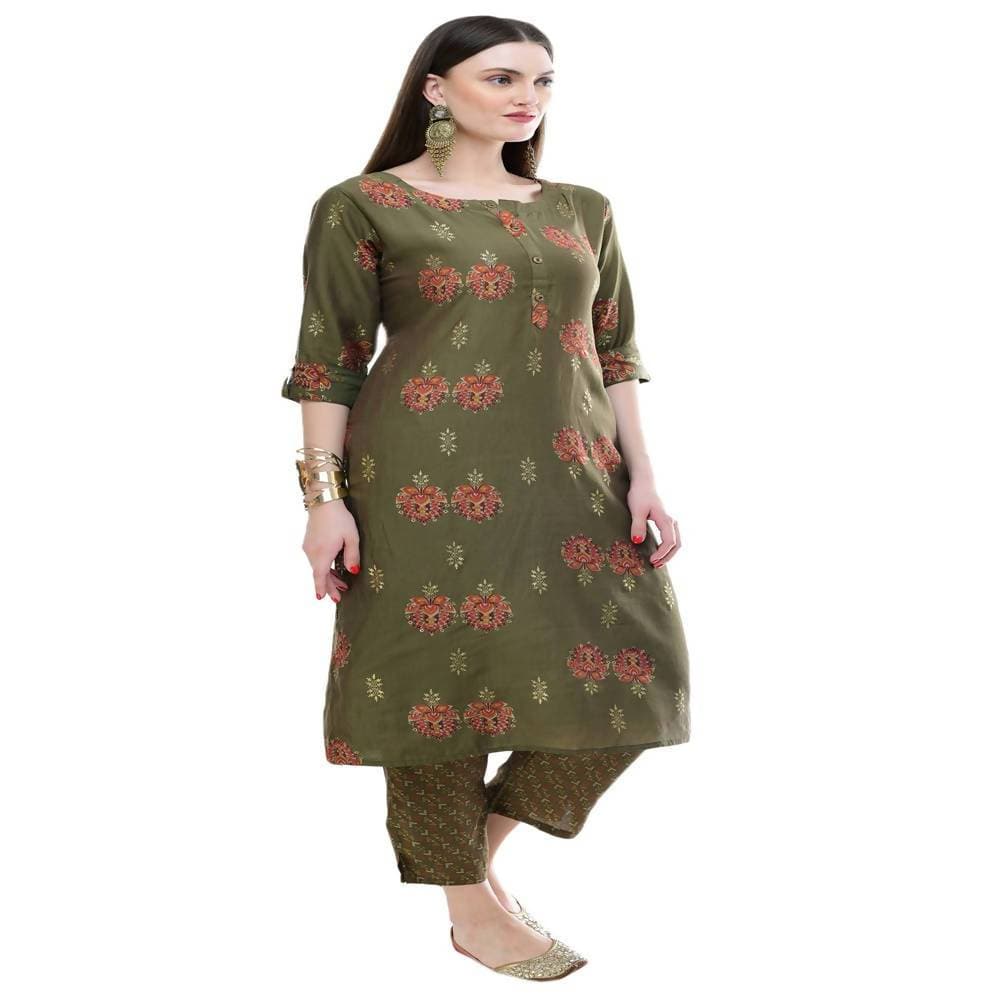 Lagi Women's Green Printed Straight Kurta & Pant (MC38A) | Grocsy