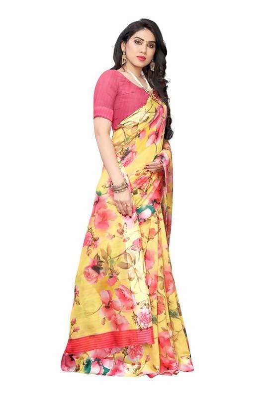 Vamika Yellow Linen Satin Border Saree (SONAKSHI 12 YELLOW ) | Grocsy