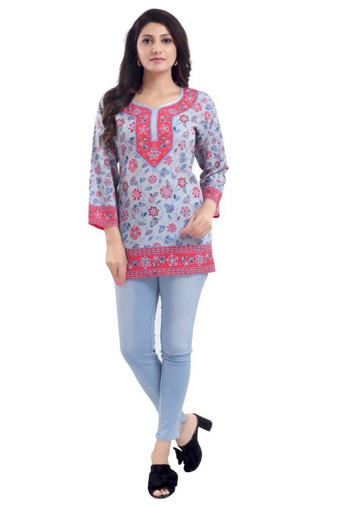 Snehal Creations Ash Gray Faux Crepe Short Kurti Tunic | Grocsy