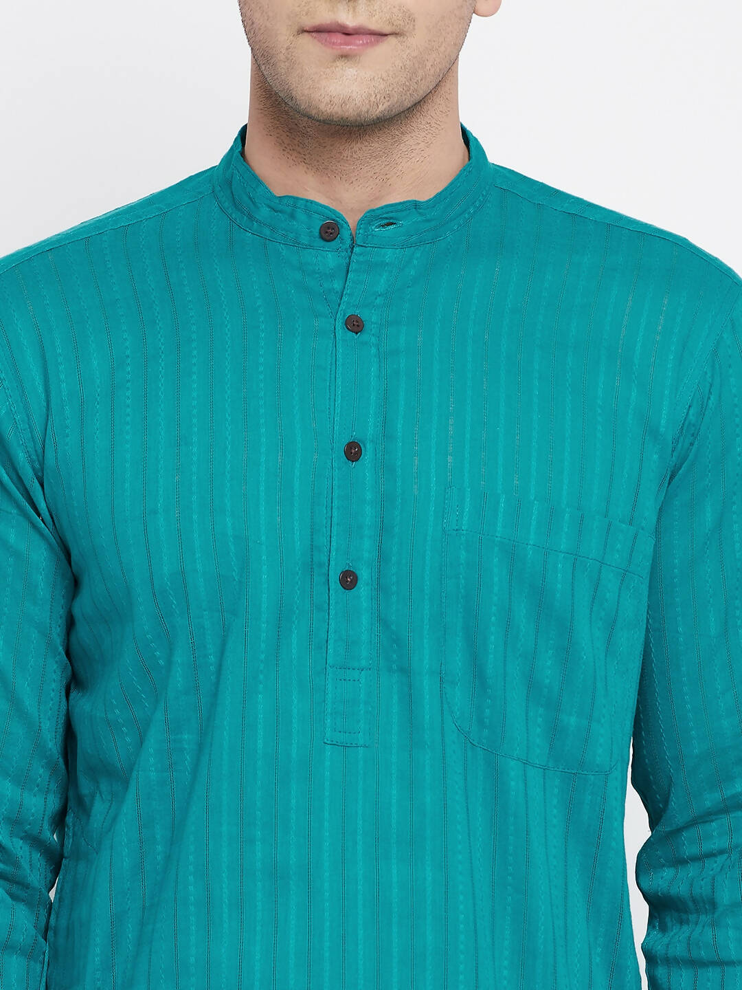 Even Apparels Green Pure Cotton Men's Kurta With Band Collar | Grocsy