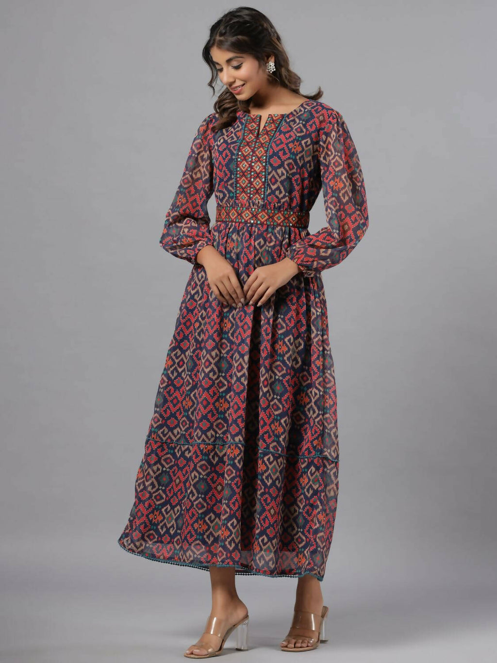 Juniper Women Multi Coloured Chiffon Printed Maxi Dress | Grocsy