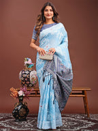 Shree Shyam Fashion Anaya Sky Blue Linen Cotton Saree | Grocsy