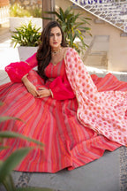 Wedding Designer Red Pink Chanderi Designer Lehenga - Anbazaar | Grocsy